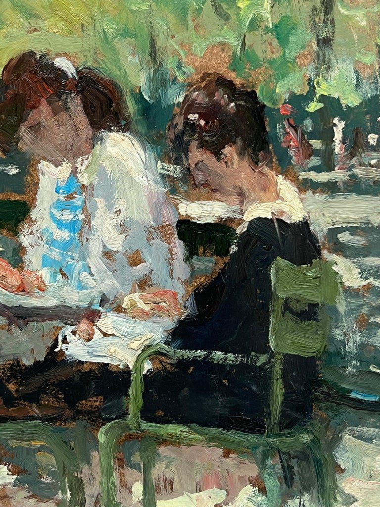 Dappled Light Ladies in Paris Park 20th Century French Impressionist Signed Oil - Image 3
