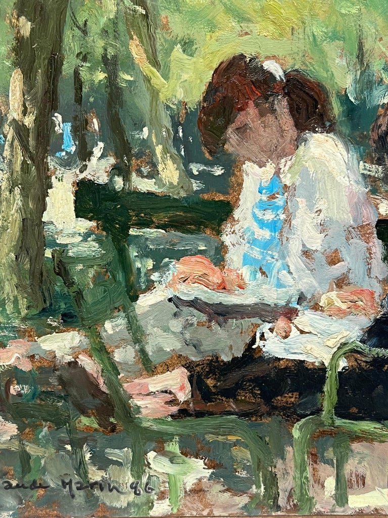 Dappled Light Ladies in Paris Park 20th Century French Impressionist Signed Oil - Image 4