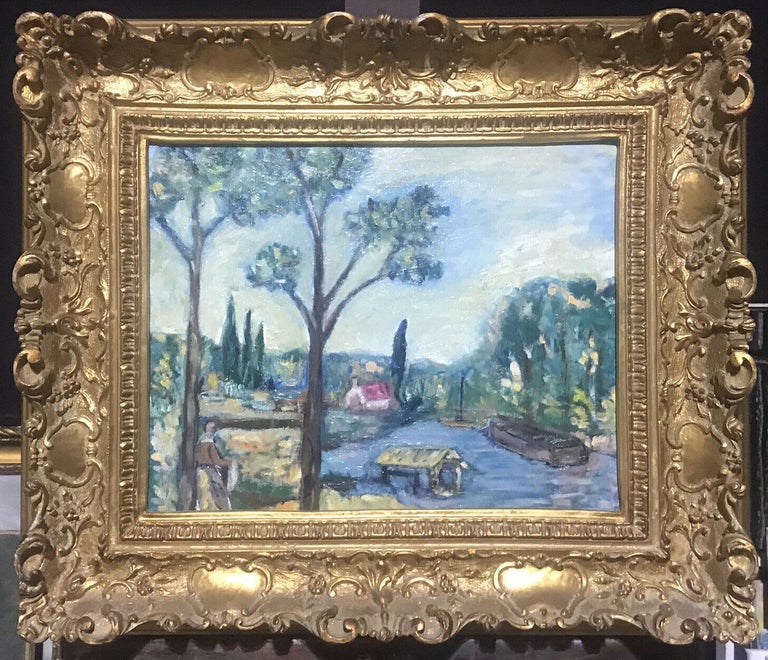 Provencal River Landscape Post Impressionist Oil Painting in Ornate Gilt Frame