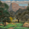 Large Antique French Post-Impressionist Signed Oil Provencal Rocky Valley Green