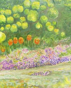 Tulips in the Garden French Impressionist Style Floral Landscape Claudine Riboulet Oil