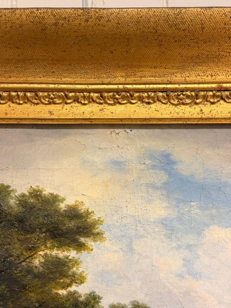 1838 British River Landscape Watermill Bridge Figures Large Gilt Frame Painting - Image 8