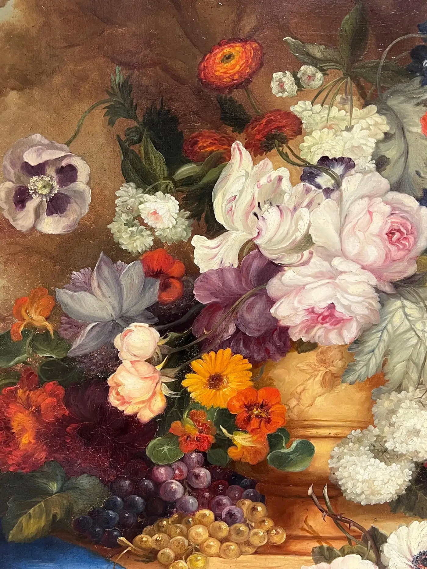 Huge Antique Classical French Still Life Floral Display Oil Painting Framed - Image 4