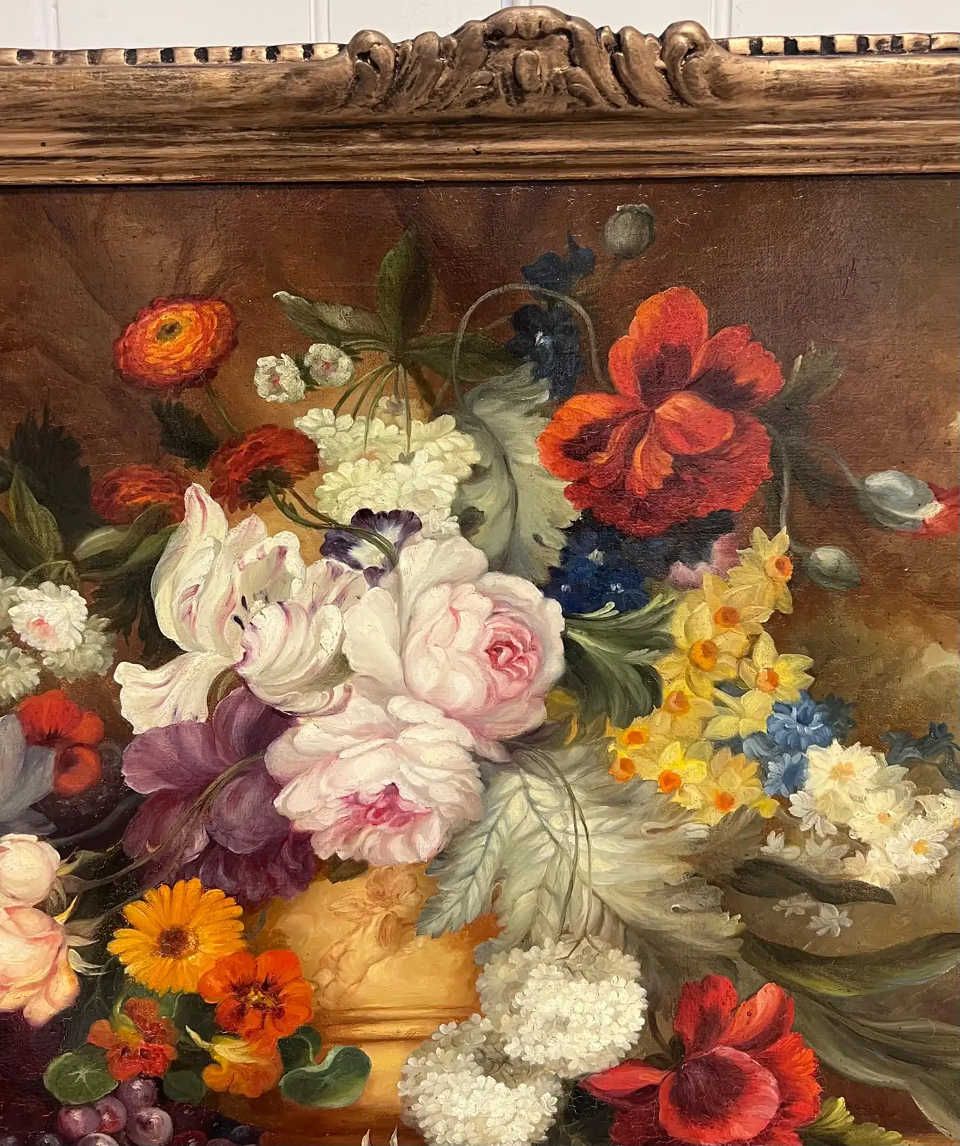 Huge Antique Classical French Still Life Floral Display Oil Painting Framed - Image 5