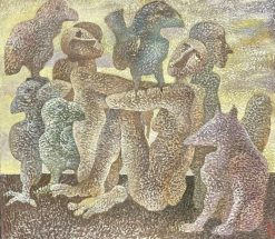 2001 Russian Surrealist Abstract Figurative Group Oil Painting Signed