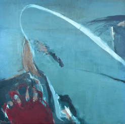 French 20th Century Abstract Expressionism Green Curved Motion with Red Accent