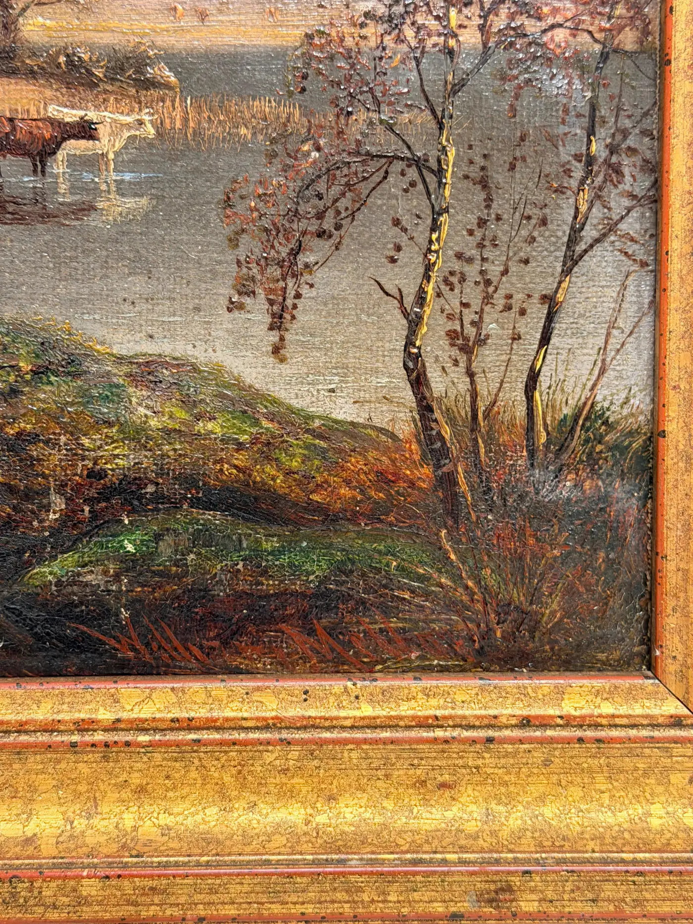 Cattle Watering in Highland Autumn Landscape Antique Victorian British Oil - Image 4
