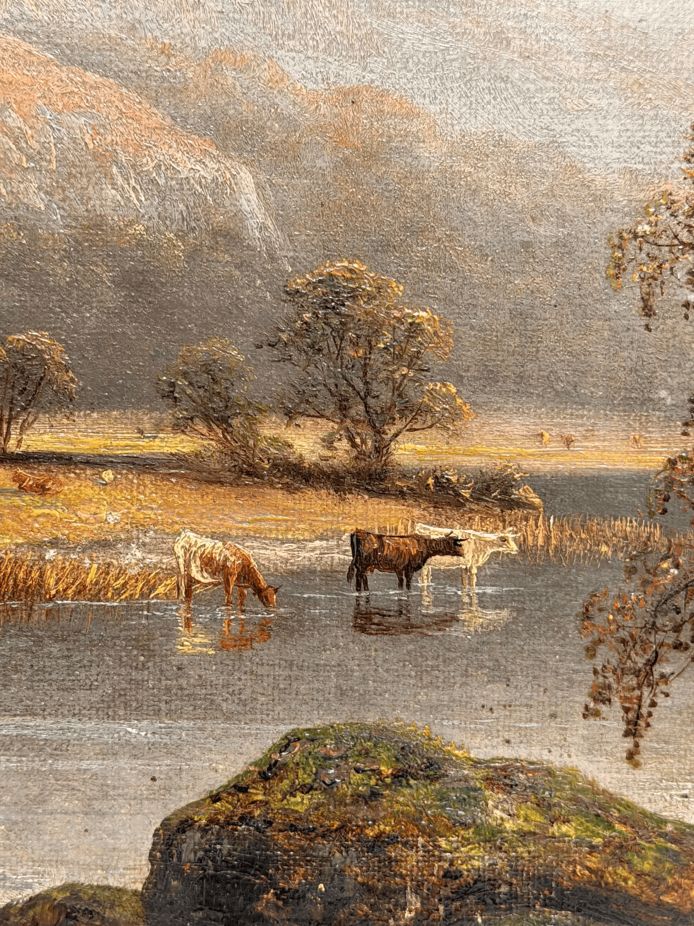 Cattle Watering in Highland Autumn Landscape Antique Victorian British Oil - Image 5