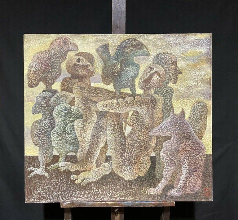 2001 Russian Surrealist Abstract Figurative Group Oil Painting Signed - Image 2