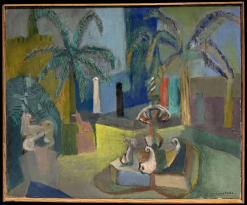 Mid-20th Century French Cubist Garden Oil Painting, Framed and Signed