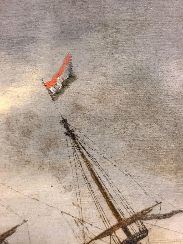Large 17th Century Dutch Old Master Panel Shipping on Stormy Seas Rocky Coast - Image 6