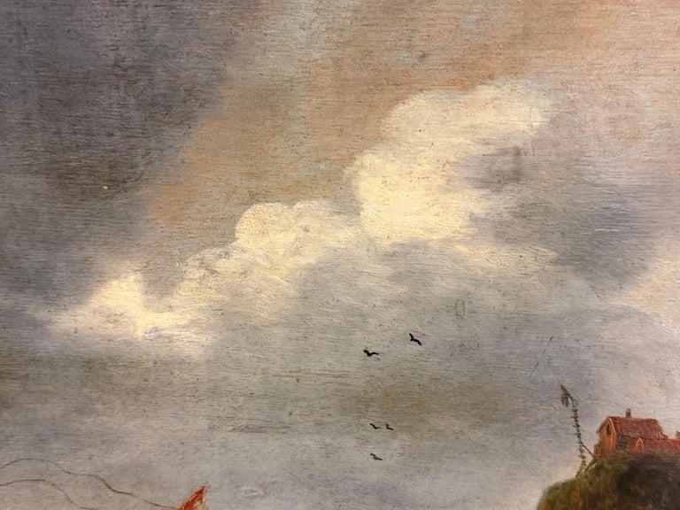 Large 17th Century Dutch Old Master Panel Shipping on Stormy Seas Rocky Coast - Image 10