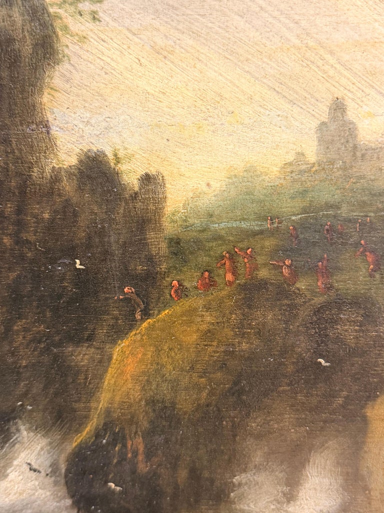 Large 17th Century Dutch Old Master Panel Shipping on Stormy Seas Rocky Coast - Image 13