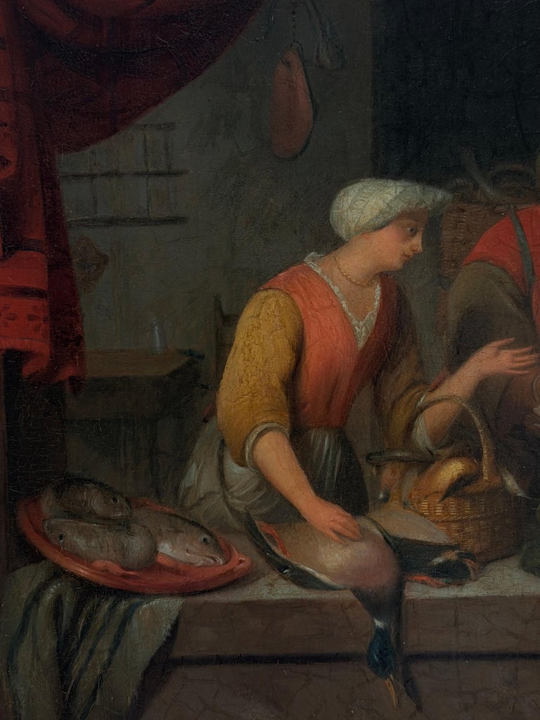 Fine 1700's Dutch Old Master Oil on Panel Painting Kitchen Interior Fish Seller - Image 5