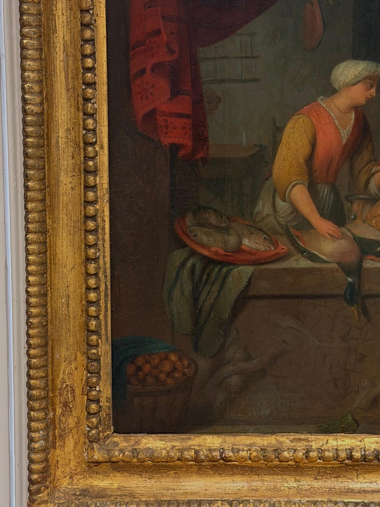 Fine 1700's Dutch Old Master Oil on Panel Painting Kitchen Interior Fish Seller - Image 6