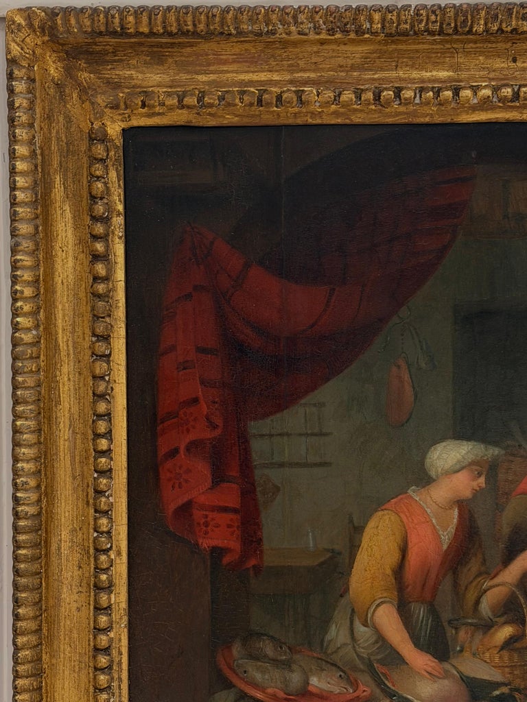 Fine 1700's Dutch Old Master Oil on Panel Painting Kitchen Interior Fish Seller - Image 7