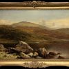 Fine Antique Oil Painting Scottish Mountain Landscape Loch with Cattle Watering