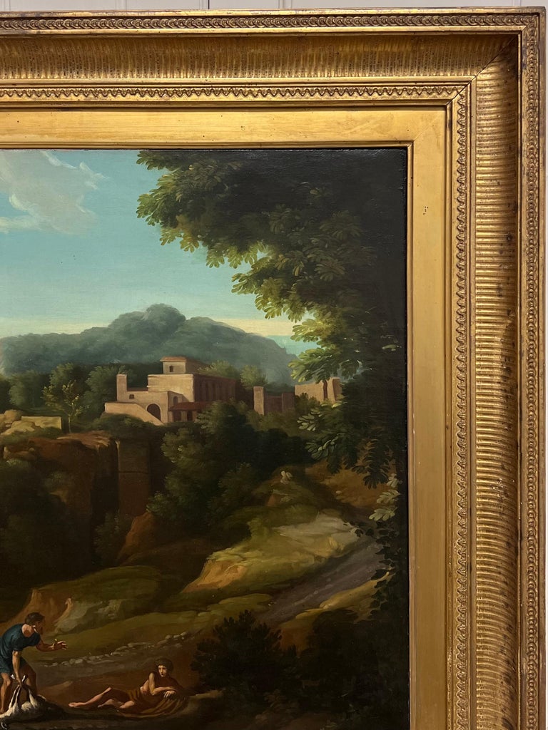 Fine 18th Century Italian Classical Huge Oil Painting Figures Animals Landscape - Image 9