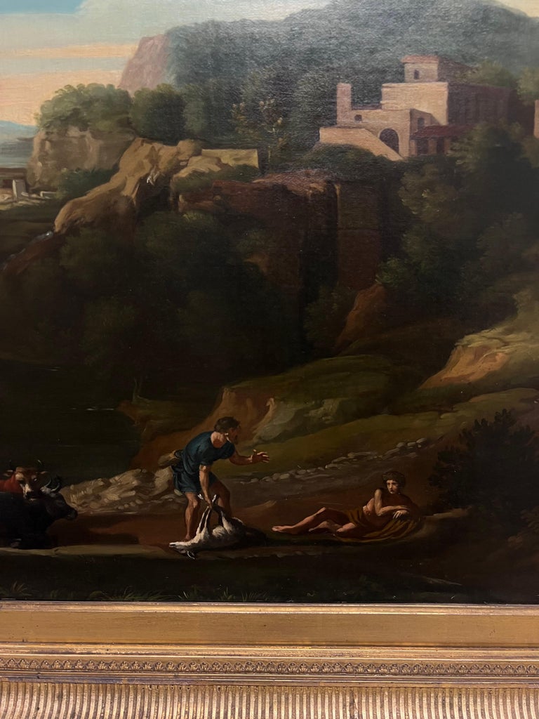Fine 18th Century Italian Classical Huge Oil Painting Figures Animals Landscape - Image 10
