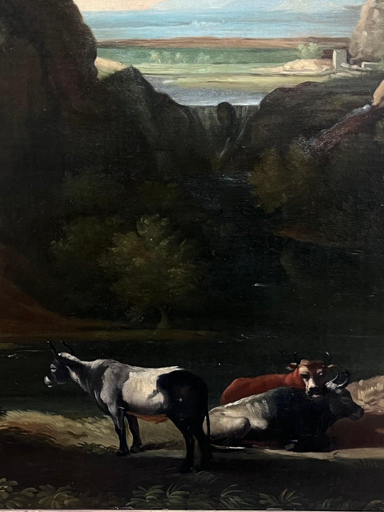 Fine 18th Century Italian Classical Huge Oil Painting Figures Animals Landscape - Image 11