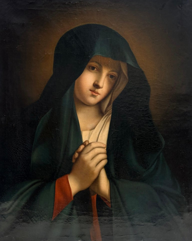 Fine Antique Italian Old Master Oil Painting Madonna of Sorrows