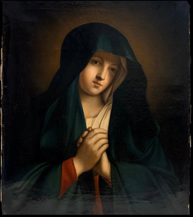 Fine Antique Italian Old Master Oil Painting Madonna of Sorrows - Image 2