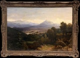 Fine Victorian Painting Figures Resting in Expansive Highland Mountain Landscape