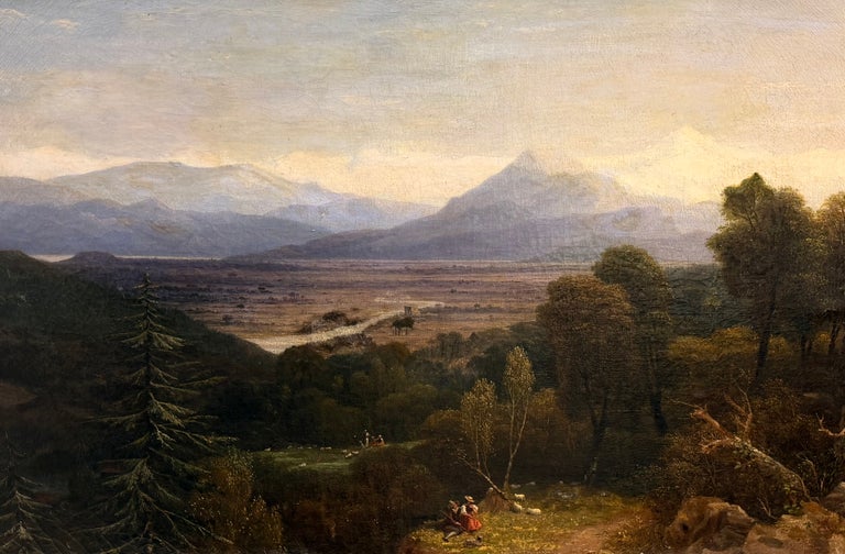 Fine Victorian Painting Figures Resting in Expansive Highland Mountain Landscape - Image 2