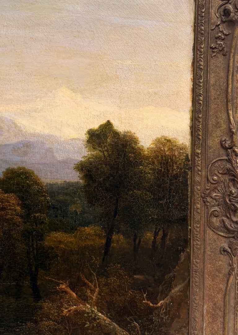 Fine Victorian Painting Figures Resting in Expansive Highland Mountain Landscape - Image 3