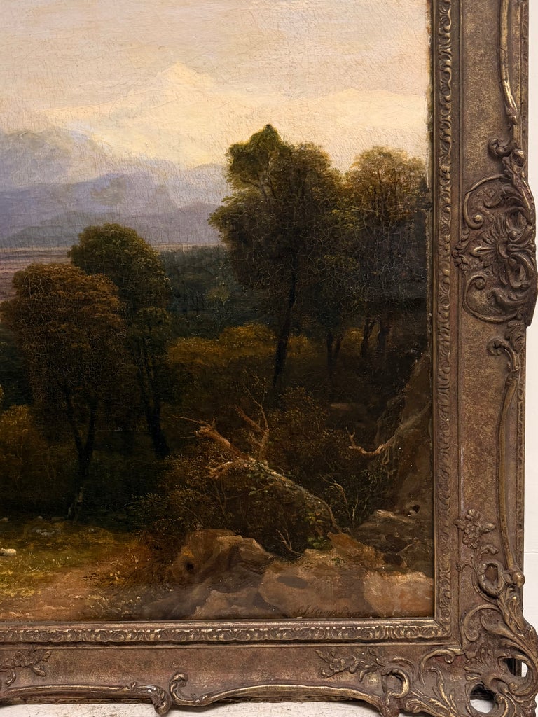 Fine Victorian Painting Figures Resting in Expansive Highland Mountain Landscape - Image 4