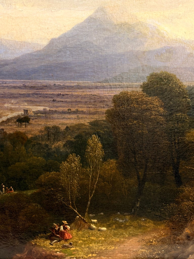 Fine Victorian Painting Figures Resting in Expansive Highland Mountain Landscape - Image 5