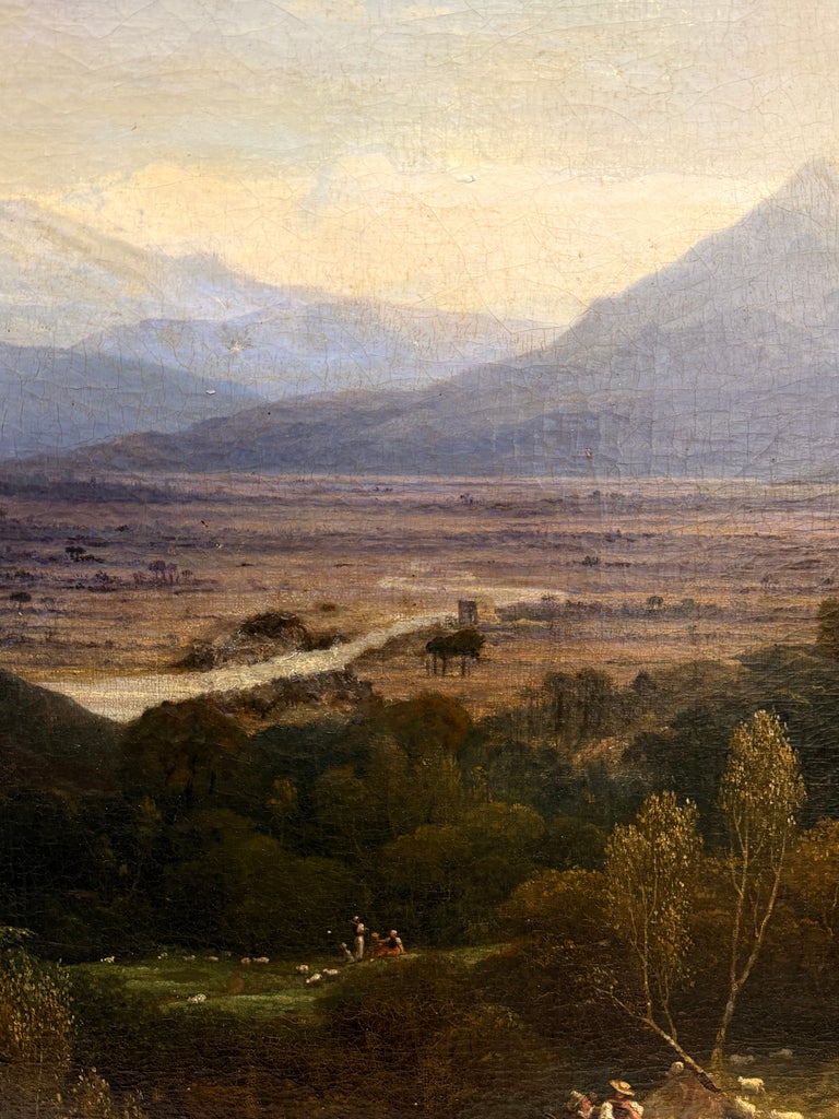 Fine Victorian Painting Figures Resting in Expansive Highland Mountain Landscape - Image 6