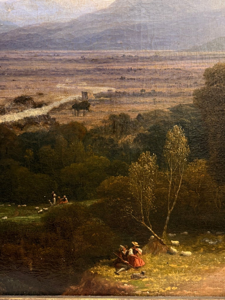 Fine Victorian Painting Figures Resting in Expansive Highland Mountain Landscape - Image 7