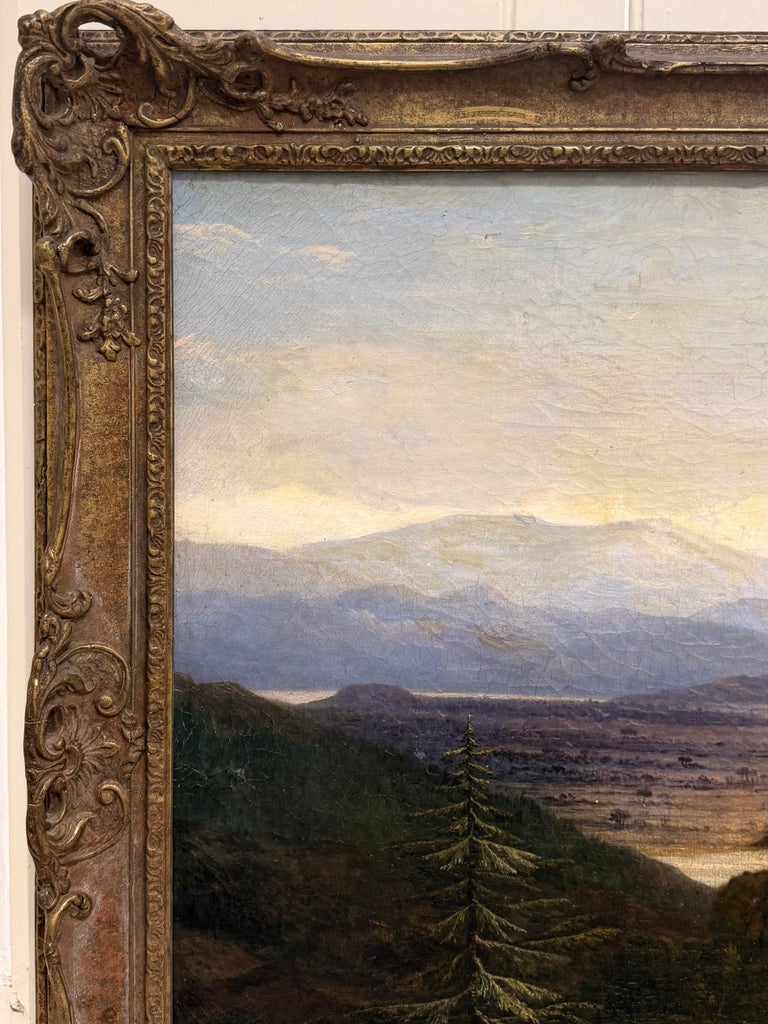 Fine Victorian Painting Figures Resting in Expansive Highland Mountain Landscape - Image 8