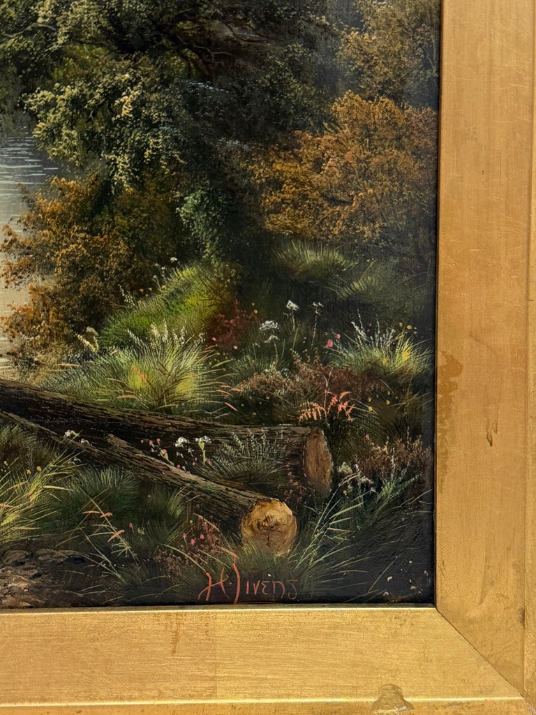 Antique Scottish Highland River Landscape Antique Oil Painting Mountain View - Image 4