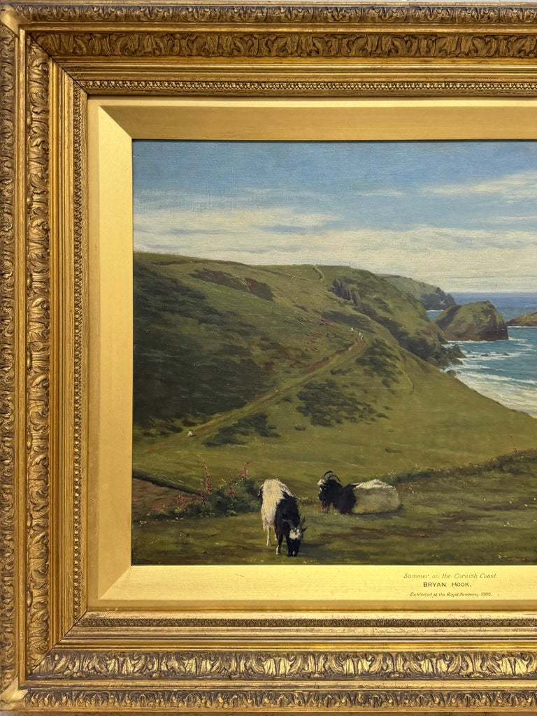 Fine 19thC Cornish Coastal Pastoral Landscape Cliffs by the Sea Oil Painting - Image 3