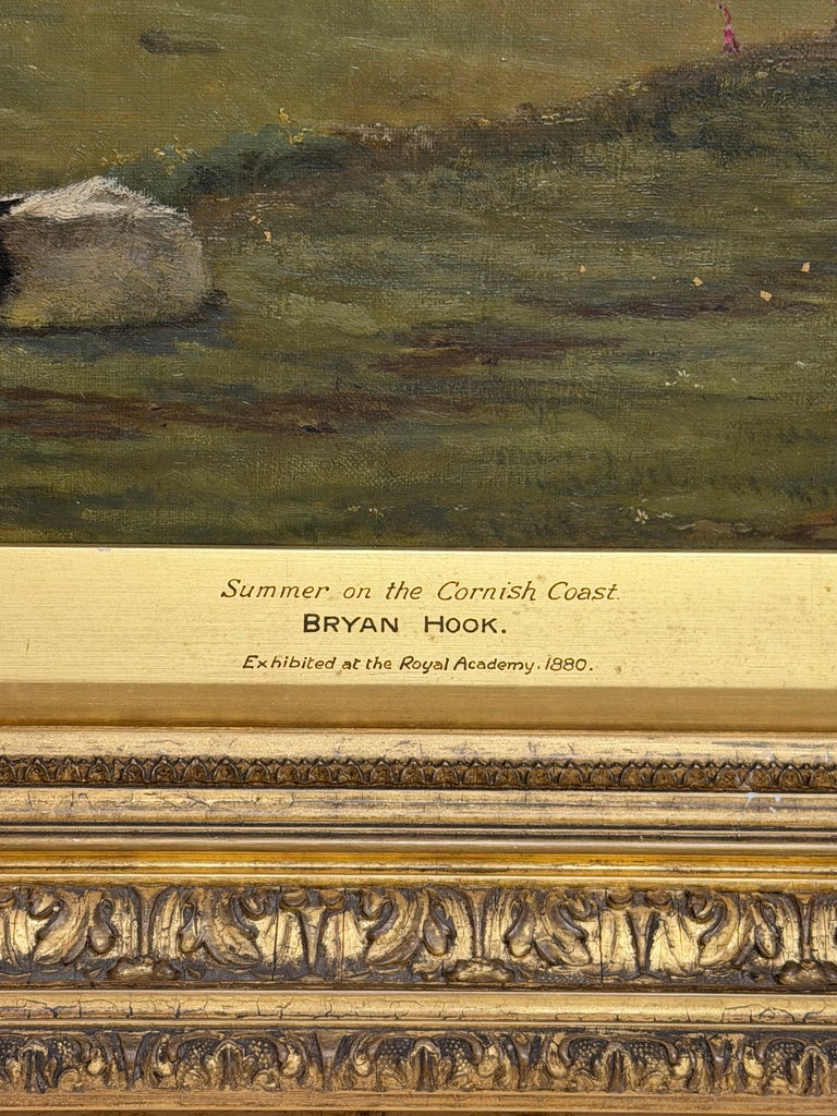 Fine 19thC Cornish Coastal Pastoral Landscape Cliffs by the Sea Oil Painting - Image 8