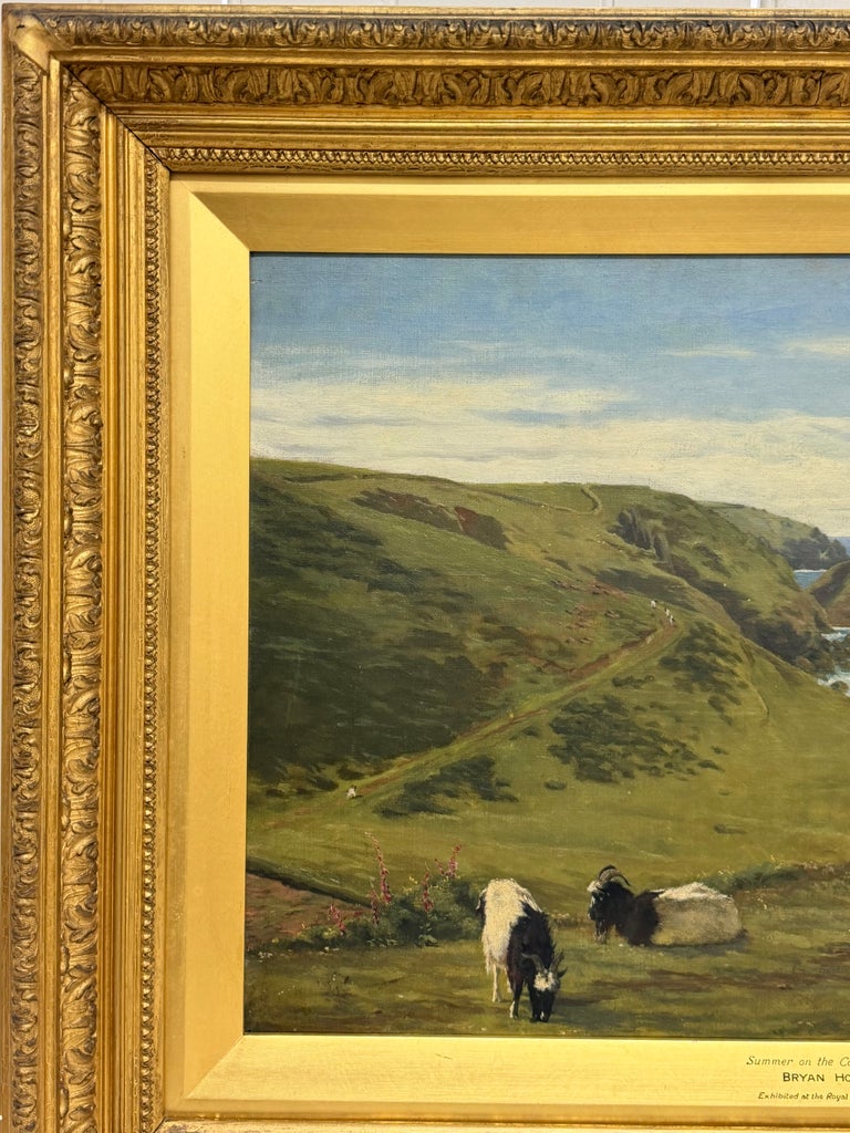 Fine 19thC Cornish Coastal Pastoral Landscape Cliffs by the Sea Oil Painting - Image 9