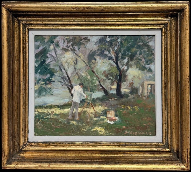 Fine 20thC English Impressionist Oil Painting Artist Painting Summer Meadows