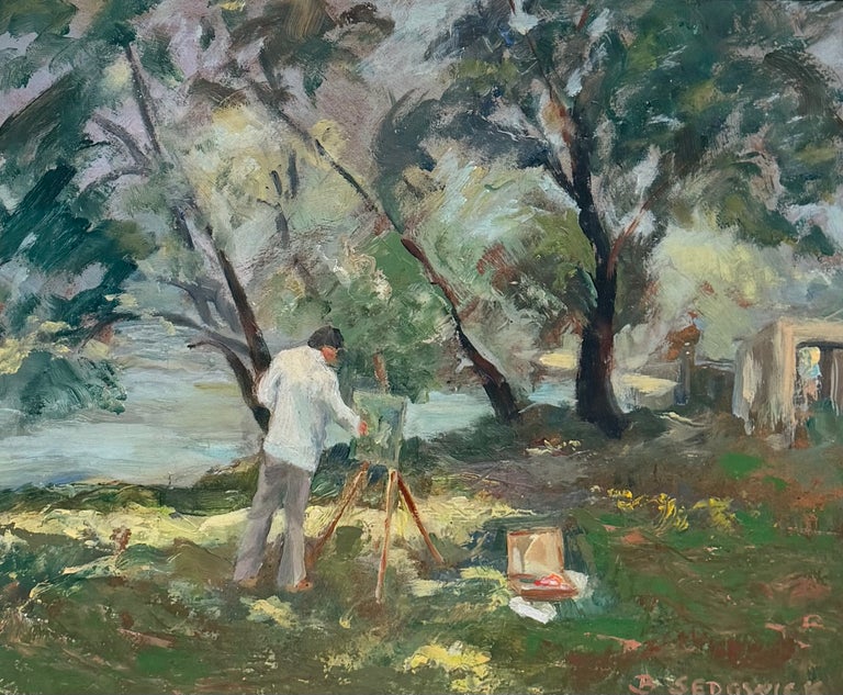 Fine 20thC English Impressionist Oil Painting Artist Painting Summer Meadows - Image 2