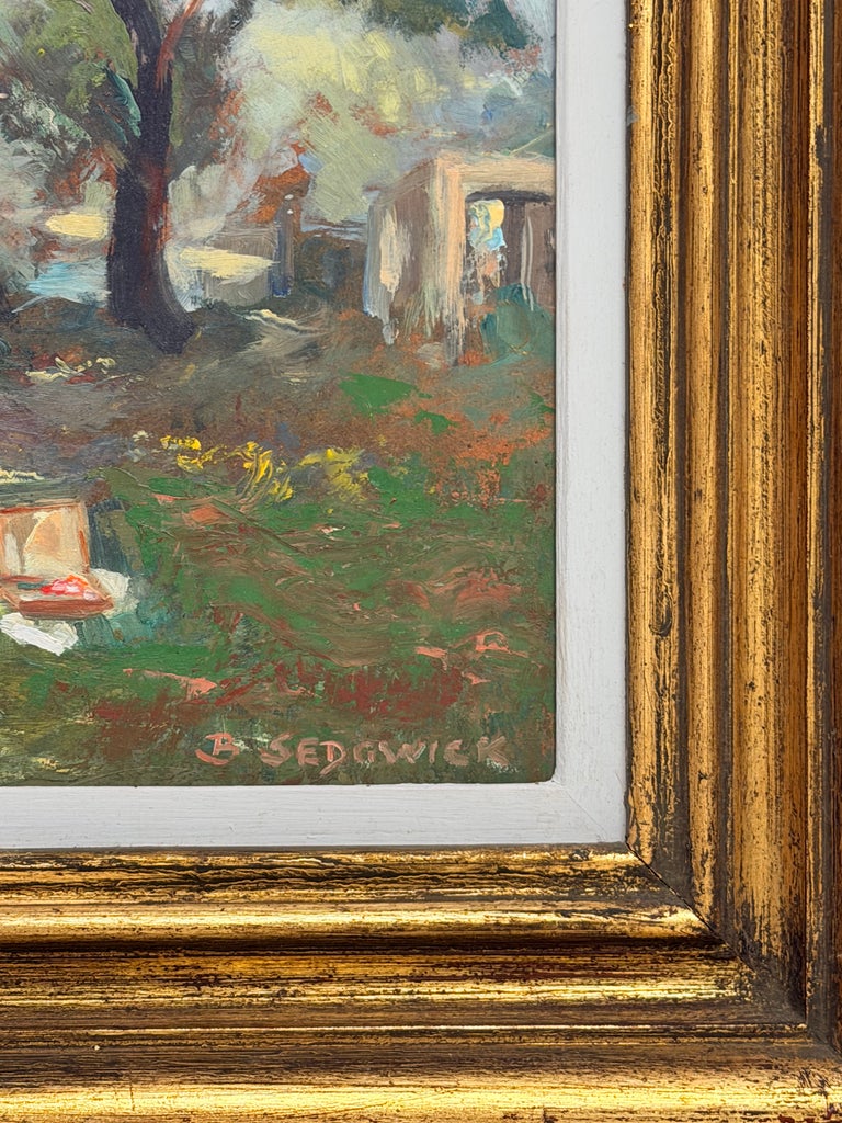 Fine 20thC English Impressionist Oil Painting Artist Painting Summer Meadows - Image 4