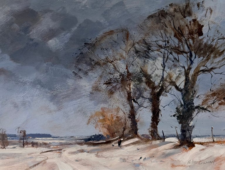 Snow Covered Norfolk Country Lane with Figures & Winter Trees English Landscape - Image 2