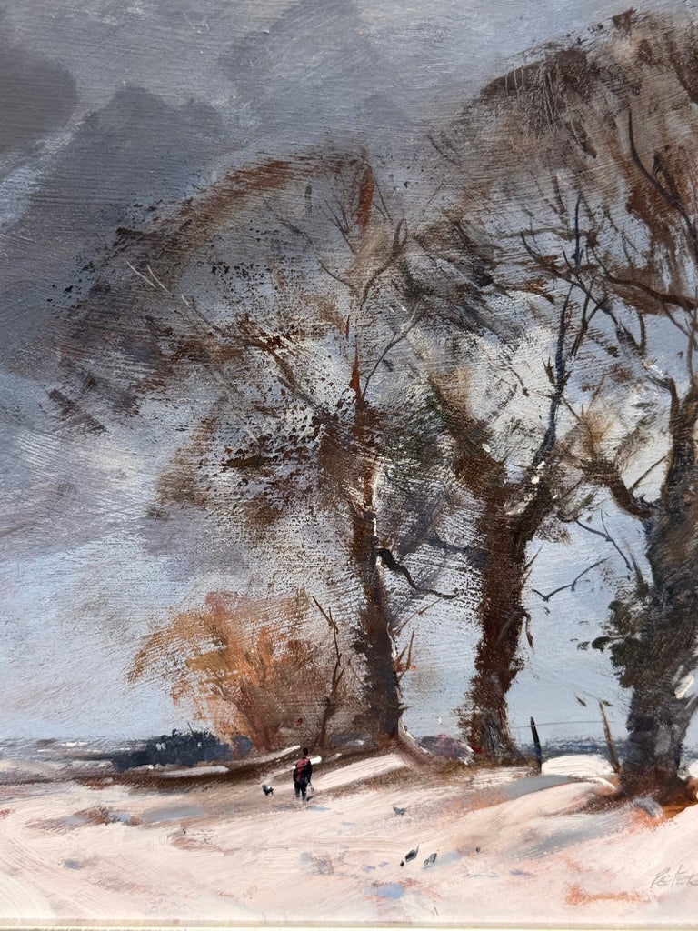 Snow Covered Norfolk Country Lane with Figures & Winter Trees English Landscape - Image 5