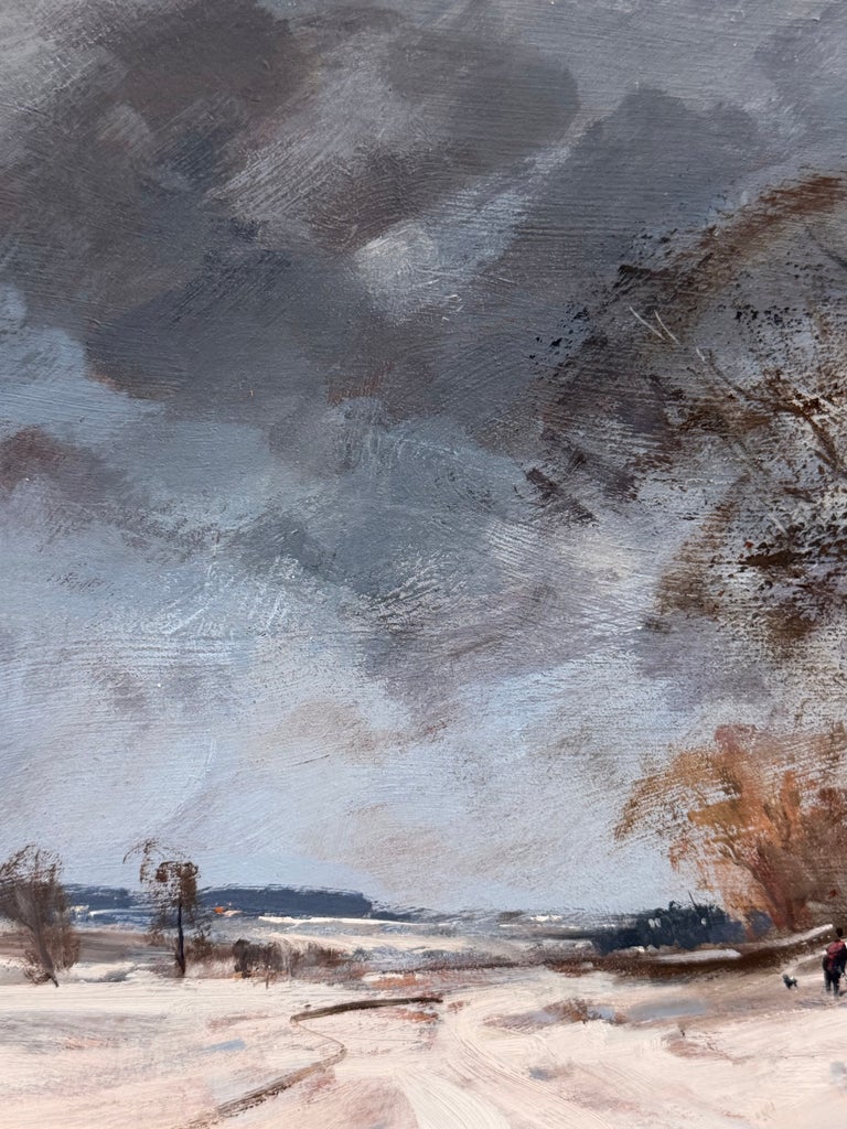 Snow Covered Norfolk Country Lane with Figures & Winter Trees English Landscape - Image 6