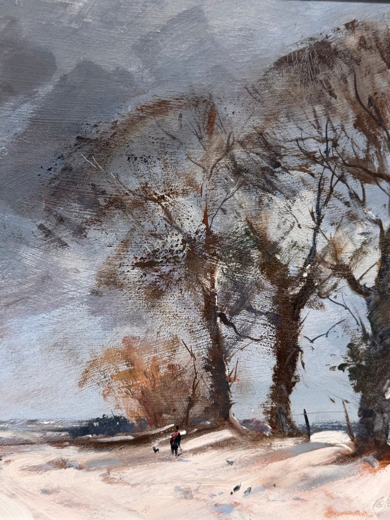 Snow Covered Norfolk Country Lane with Figures & Winter Trees English Landscape - Image 8