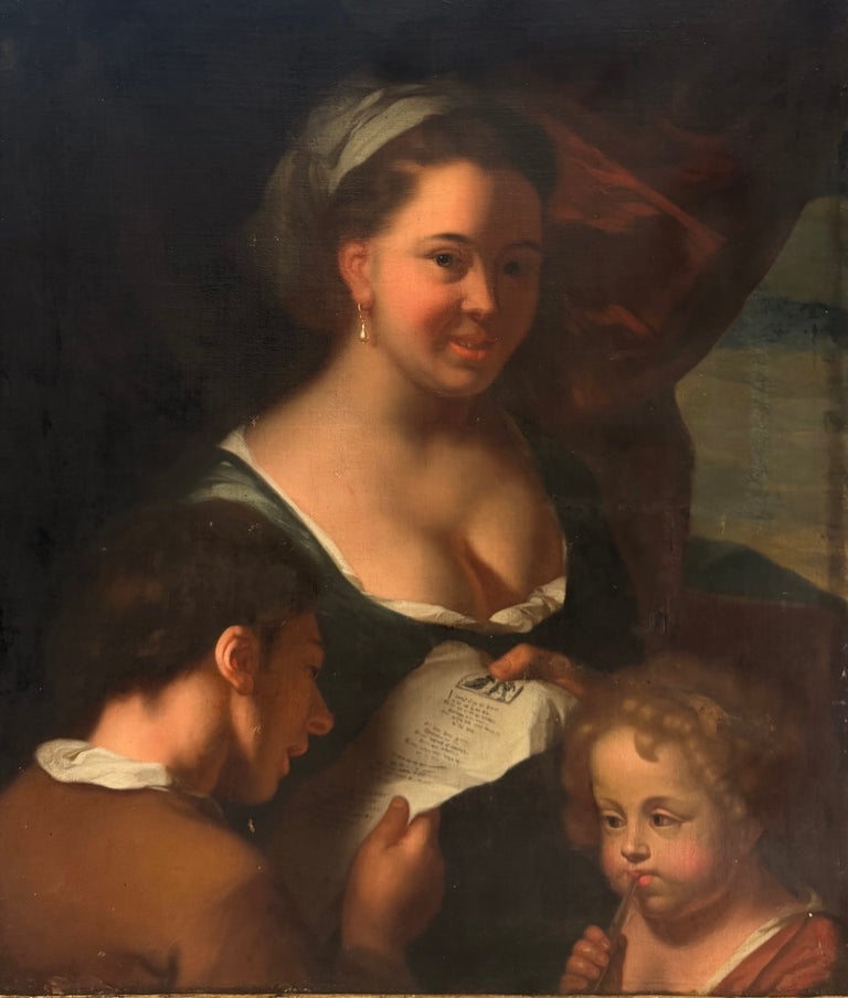 Fine 17th Century English Master Oil Painting Mother & Two Children Portrait