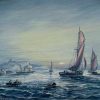 Fishing Vessels off Coast of Dover Fine British Marine Oil Painting Framed