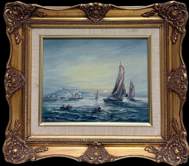 Fishing Vessels off Coast of Dover Fine British Marine Oil Painting Framed - Image 2
