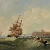 Fine 19th Century British Marine Oil Painting Ships Tynemouth Priory & Castle