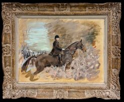 Huntsman on Horseback with Hounds 20thC British Equestrian Sporting Oil Painting
